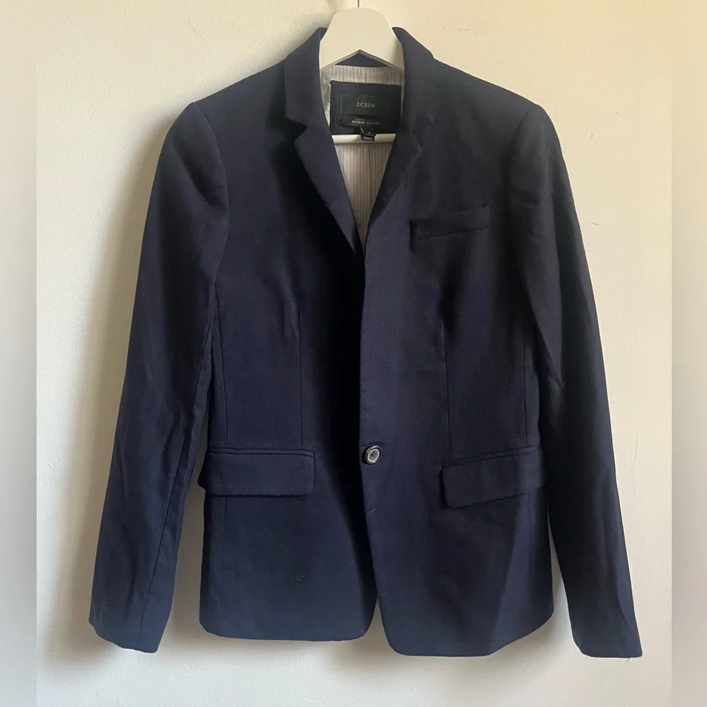 J Crew regent wool blazer jacket sz 2 dark blue single button preppy academia